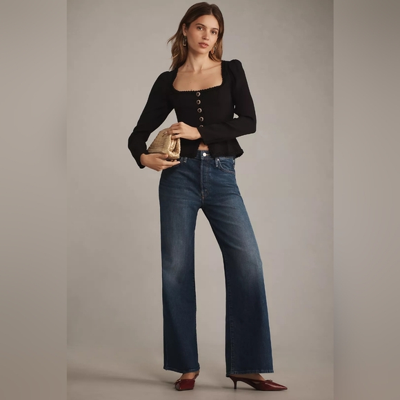 Reformation Black Button Front Long Sleeve Top Size 10 - Picture 3 of 10